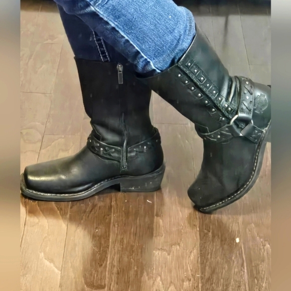 Womens Black Leather Harness Biker Riding Harley Davidson Boots size 8.5M - Picture 1 of 6